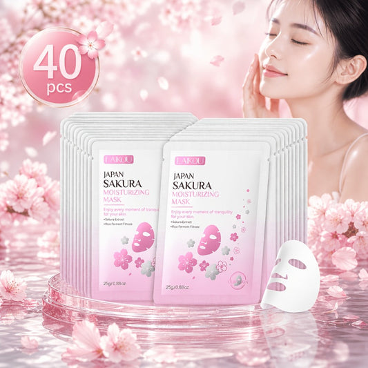 Sakura Sheet Mask 40 Pack Japan Cherry Blossom - Hypoallergenic Fragrance-Free Formaldehyde-Free Deep Hydrating Face Masks Sensitive Skin All Skin Types Travel Size Skincare Gift Women