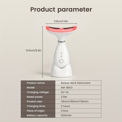 LED Neck Massager 7-Color Light Therapy Vibrating Face & Neck Skin Tightening Device — USB Rechargeable Portable Electric Facial Massage Tool Anti-Aging Beauty Gift