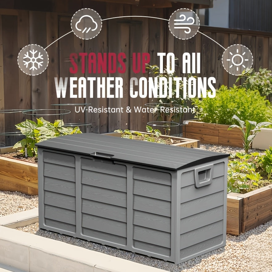 75-Gallon Low-Profile Outdoor Storage Box in Black with Hinged Lid, Side Handles and 41.4 x 18 x 21.3-Inch Size