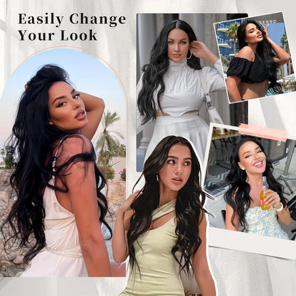Invisible Wire Hair Extensions 22 Inch for Women — Transparent Fish Line 4 Clips Long Wavy Hairpiece for Thin Fine Hair, 7 Colors 1B 613 Ombre, No Glue No Heat Damage Free