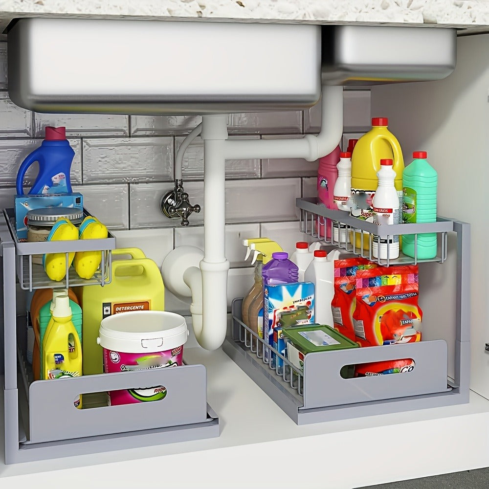 Under Sink Organizer with Sliding Pull-Out Shelf – 2-Tier Metal Cabinet Storage Rack for Kitchen, Bathroom, Pantry & Closet Organization, 1-Pack or 2-Pack