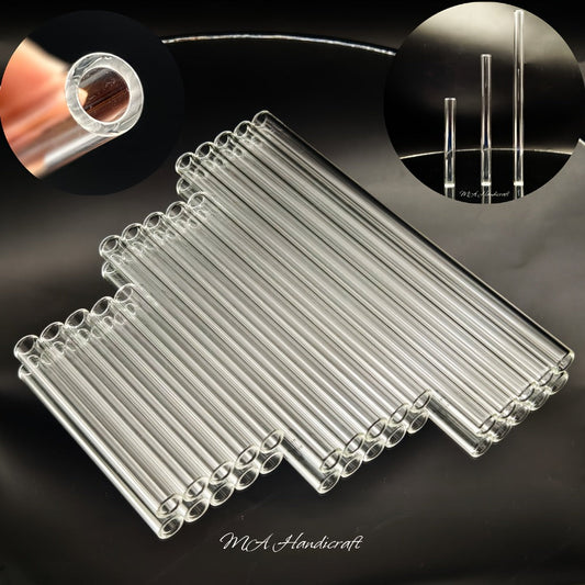 Borosilicate Glass Straws 10pcs Reusable Clear 12mm Wide, Heat Resistant 150°C Dishwasher Safe, Glass Drinking Straws for Hot Cold Drinks Coffee Tea Smoothies Juice, 3 Sizes Available