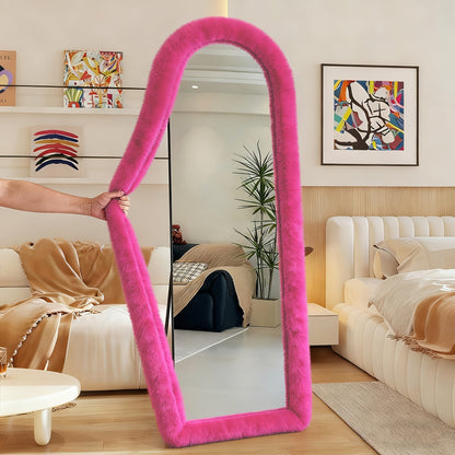Full Length Floor Mirror Cover Fluffy Stretchable 64"x21" - Soft Non-Slip Irregular Shape Bedroom Dressing Room Mirror Sleeve 6 Colors