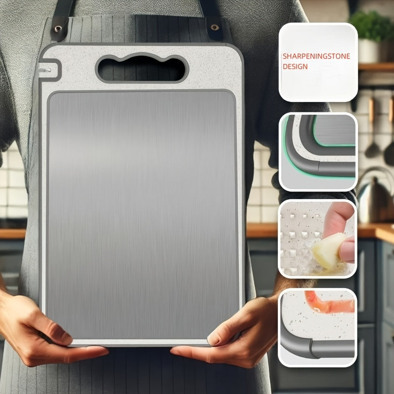 Stainless-Steel-Labeled Cutting Board with Handle and Diamond-Mesh or Smooth Surface Options
