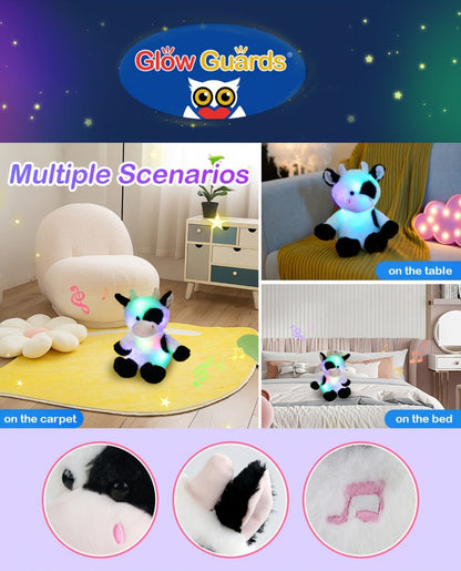 Glowing Highland Cow Plush Toy with Music No Battery Needed — Rhythmic Breathing Light Soft Stuffed Animal Calming Night Light for Baby Toddler Kids, Baby Shower Birthday Christmas Gift