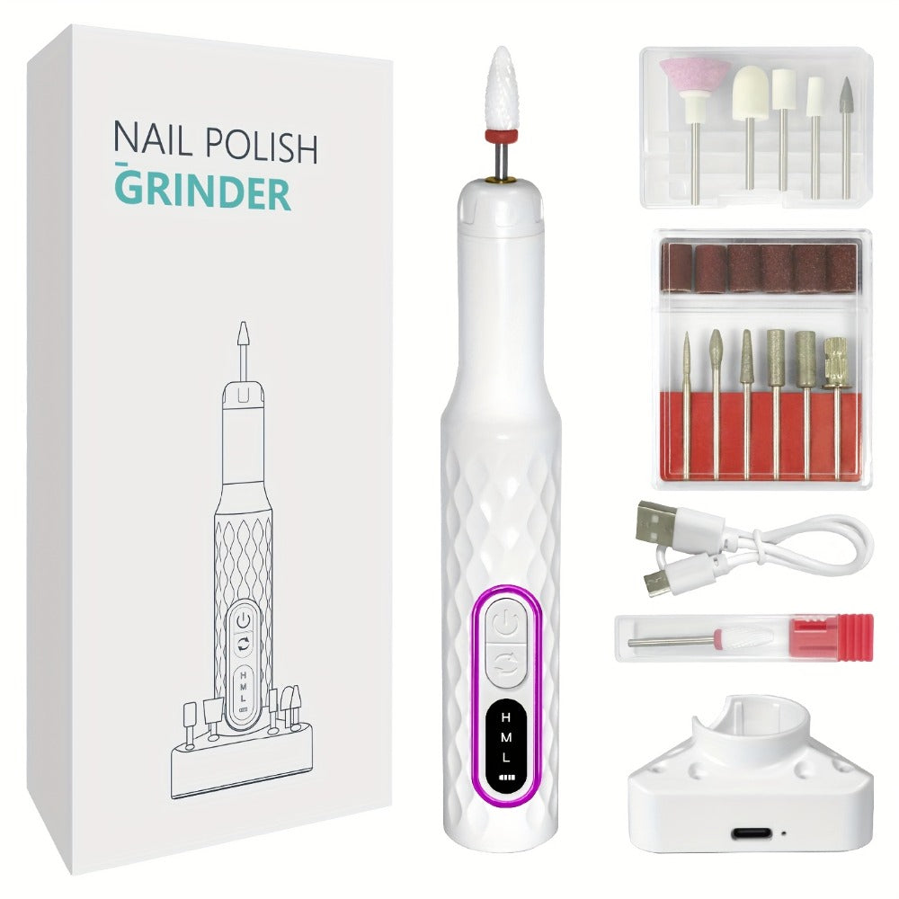 Electric Nail Drill 20000 RPM Portable E-File with Digital Display, Accessory Bits and White Finish