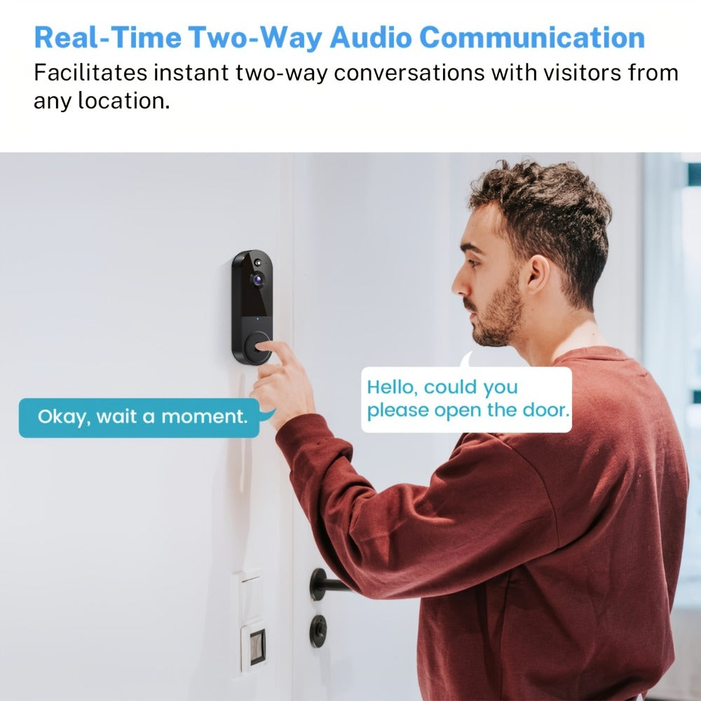 2K WiFi Doorbell Camera Wireless Smart Doorbell with AI Snapshot, Night Vision, Two-Way Intercom, Photo & Video Recording, Local Storage, Rechargeable Battery, Motion Detection, Black Linen