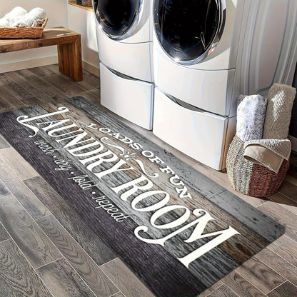 Rustic Laundry Room Runner Mat with Wood-Grain Print and Rubber Backing in Two Long Size Options