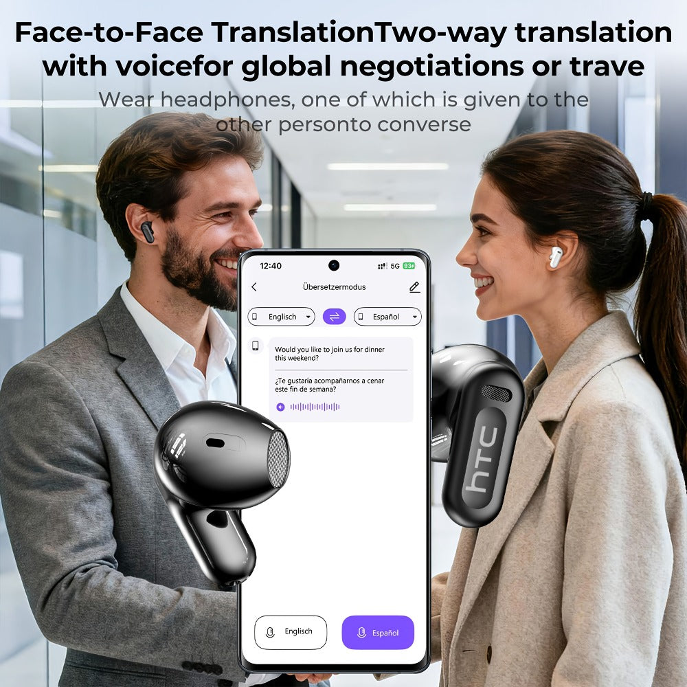 AI Translation Earbuds with Color Touchscreen Charging Case in Black or White and Five Bundle Options