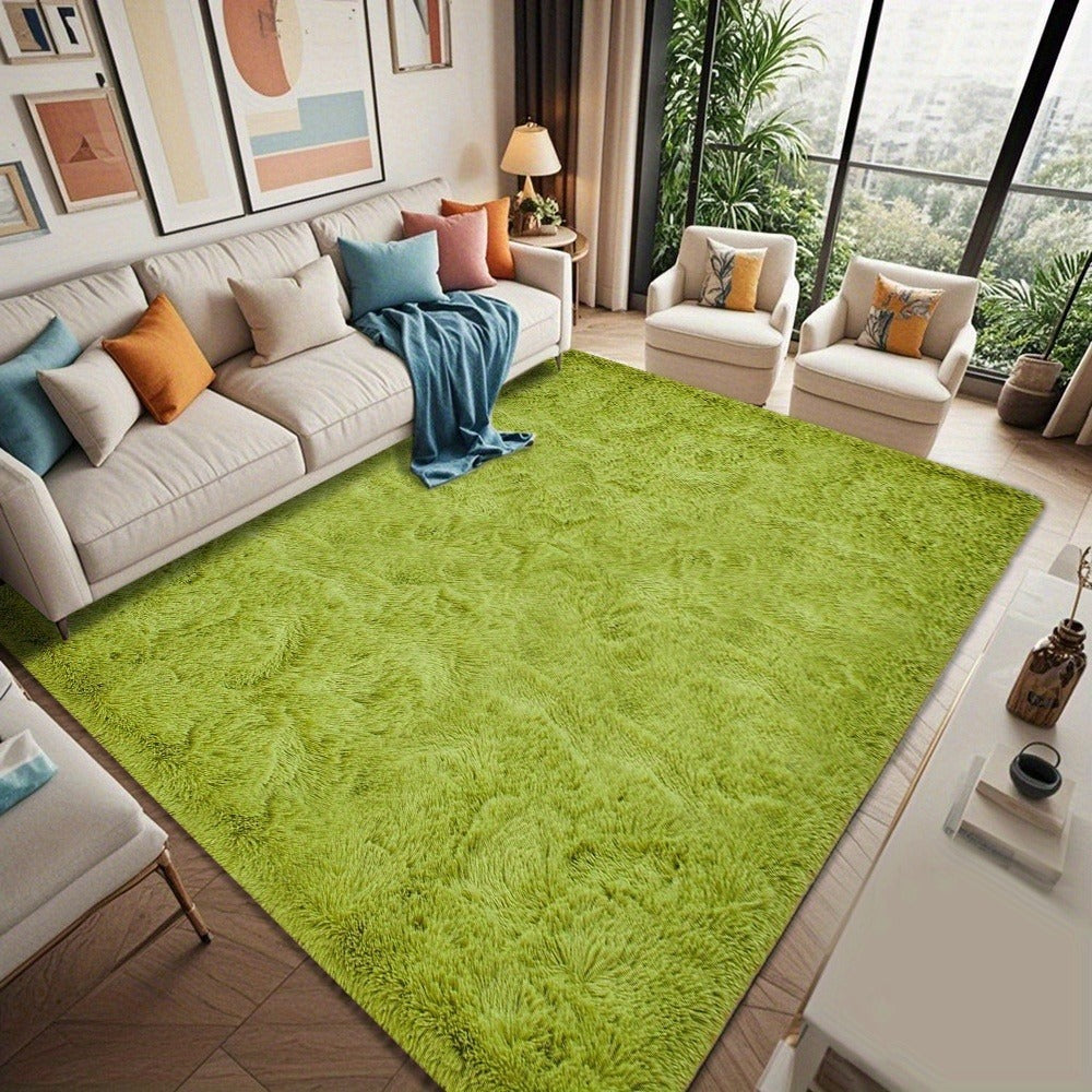 Area Rug Fluffy Faux-Fur Shag in Solid, Tie-Dye and Ombre Colors with Six Retained Room Sizes