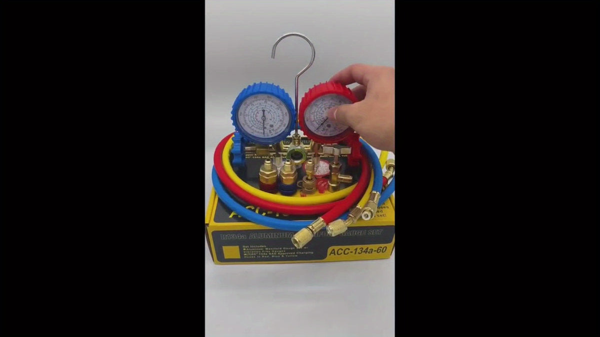 AC Manifold Gauge Set 3-Way with Color-Coded Hoses & Adapters for R134A R22 R12 R404A - HVAC Diagnostics A/C Recharge Leak Detection 0-500 PSI
