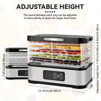 Five-Tray Stackable Food Dehydrator with 240W Heating, 95–158°F Control and Silver or Green Options