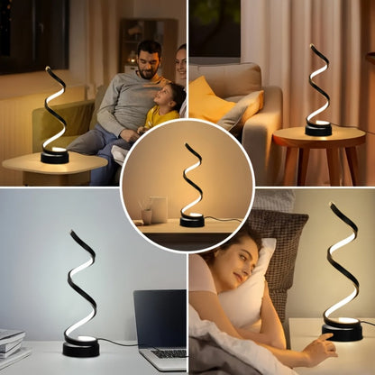 Dimmable Spiral Table Lamp with Touch Control & USB-C Charging Port, 3-Way Brightness Bedside Nightstand Lamp, Modern Minimalist LED Desk Lamp for Bedroom Living Room, Black & White