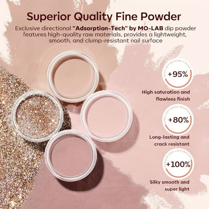 Dip Powder Nail Kit with YANYILIKE Label, Four Nude Gold Glitter Powders, Three 10ml Liquids and Four Tools