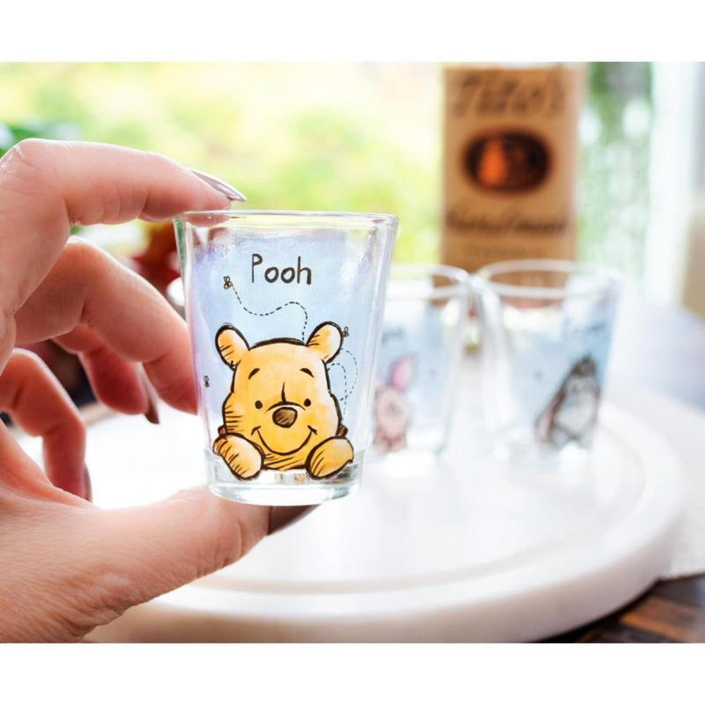 Mini Shot Glass Drinkware Set, Four 2oz Disney Winnie the Pooh Character Cups with Pooh, Piglet, Eeyore and Tigger Art