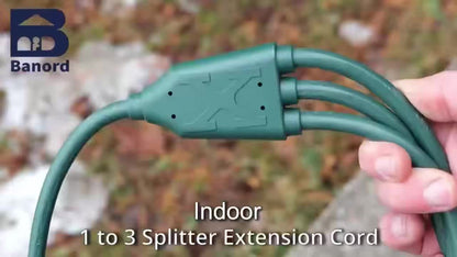 One-to-Three Extension Cord Splitter with 25- or 50-Foot Green and Black Grounded Configurations
