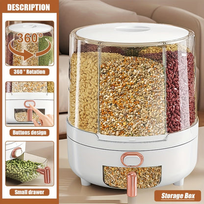 Rotating Grain Food Storage Organizer with Six Compartments and 13lb or 22lb Capacity Options