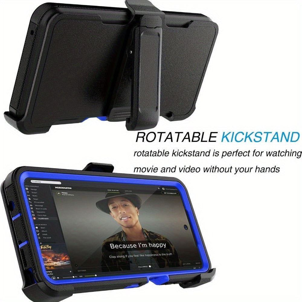 Phone Case Multi-Layer PC and TPU Cover with Belt Clip Holster and Kickstand for Moto G Play 2024