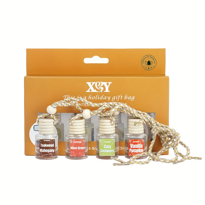 Car Air Freshener 4-Bottle Gift Set – Hanging Diffuser with 60-Day Lasting Fragrance, Multiple Scent Styles for Car Interior, Perfect Holiday Gift for Friends & Family