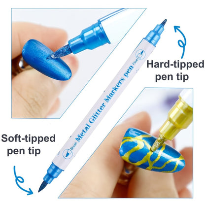 3D Nail Art Pens 10 Colors Double Ended Metallic Acrylic Paint Set – Quick Dry Fine Liner & Dotting Tip Graffiti Drawing Nail Marker for Salon & DIY Home Nail Design, Raised Effect