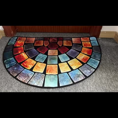 Half-Round Mosaic Bath Mat in Blue or Yellow Microfiber, 16 x 24 and 20 x 32-Inch Size Options