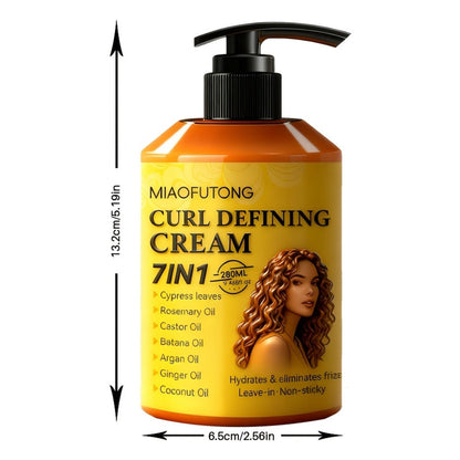 7-in-1 Botanical Curl Cream 280ml – Deep Moisture Curl Defining Cream with Argan, Rosemary, Castor & Coconut Oil, Anti-Frizz Long-Lasting Volume for Wavy Curly Coily Hair