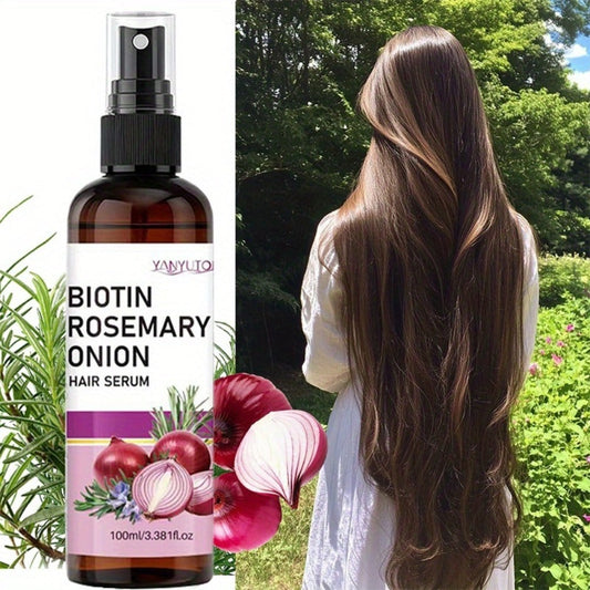 Biotin Rosemary Hair Growth Spray with Onion Extract — Leave-In Strengthening Essence Reduces Breakage Frizz Enhances Shine Scalp Health All Hair Types 100ml