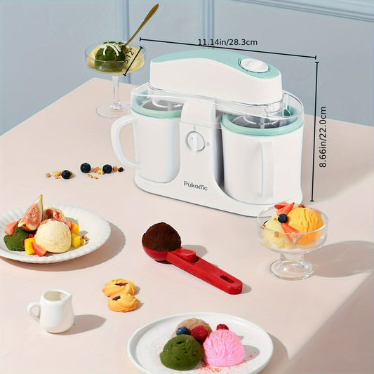 Ice Cream Maker Machine 33.81oz Dual Cup - Homemade Ice Cream, Frozen Yogurt & Fruit Smoothies, Detachable Easy-Clean Design, Electric Dessert Maker for Family & Kids, Perfect Christmas Gift