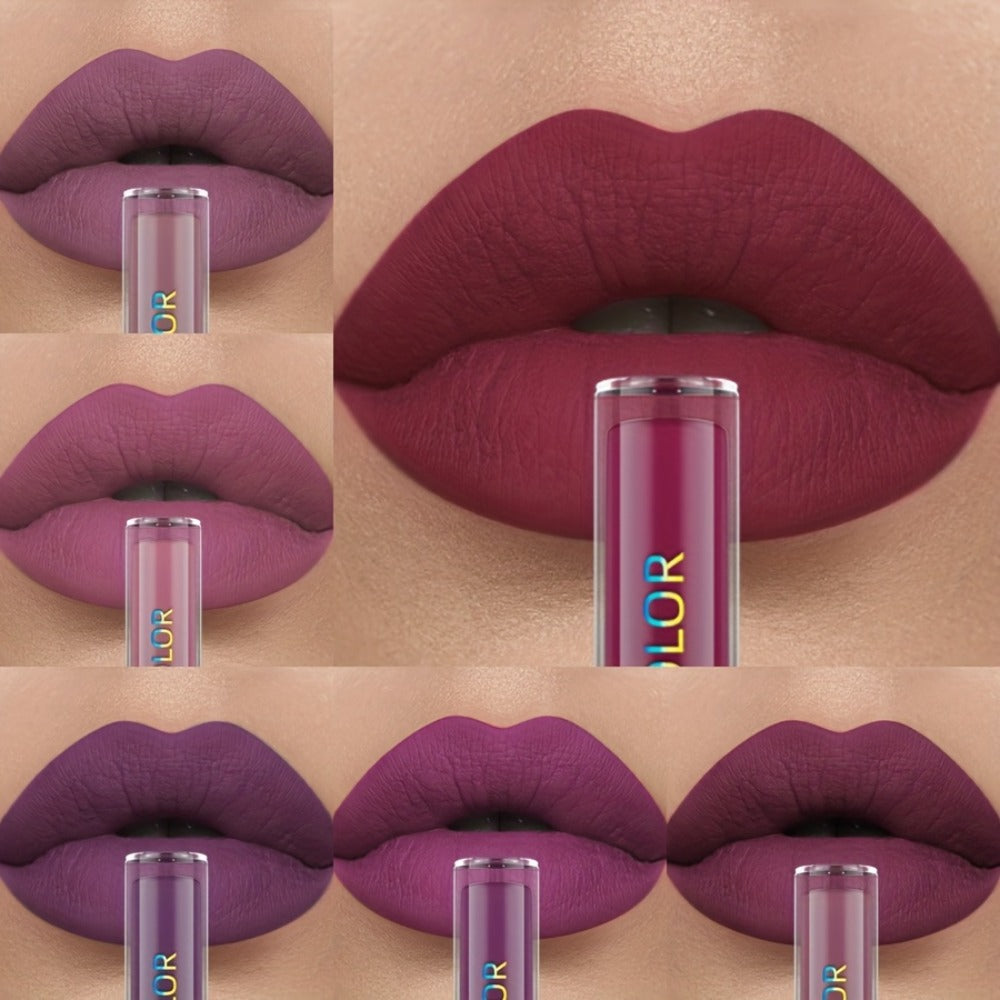 Matte Liquid Lipstick Set 6pcs Lip Glaze Long-Lasting Non-Sticky Non-Drying Colorfast Velvet Finish with Natural Scent Defines Lip Contour All-Day Wear Everyday Makeup Gift Set for Women