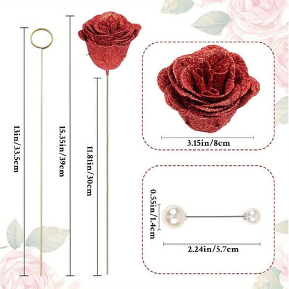 Artificial Flash Rose Bouquet 24/36 Pcs – Simulation Shiny Fake Roses for Wedding, Engagement, Anniversary & Holiday Decorations, Multiple Colors