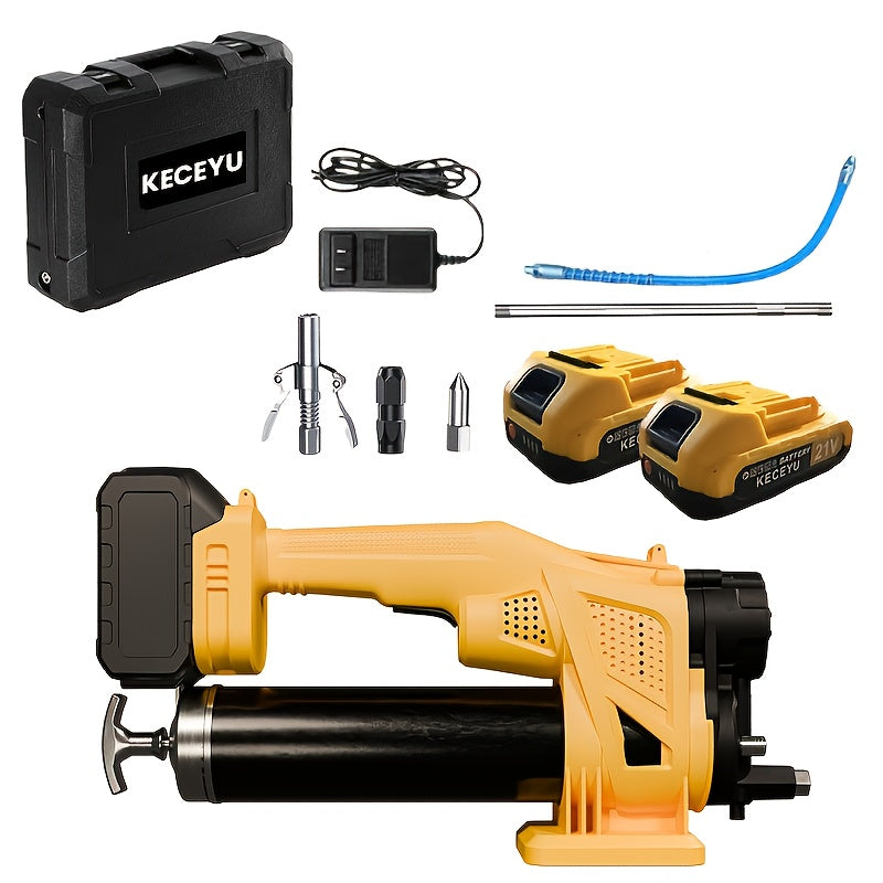 Cordless Grease Gun 10000 PSI Electric Grease Gun Kit with 2 Batteries Charger 39.4 Inch Flexible Hose LED Light Battery Powered for Automotive Garage Farm Equipment Yellow Red