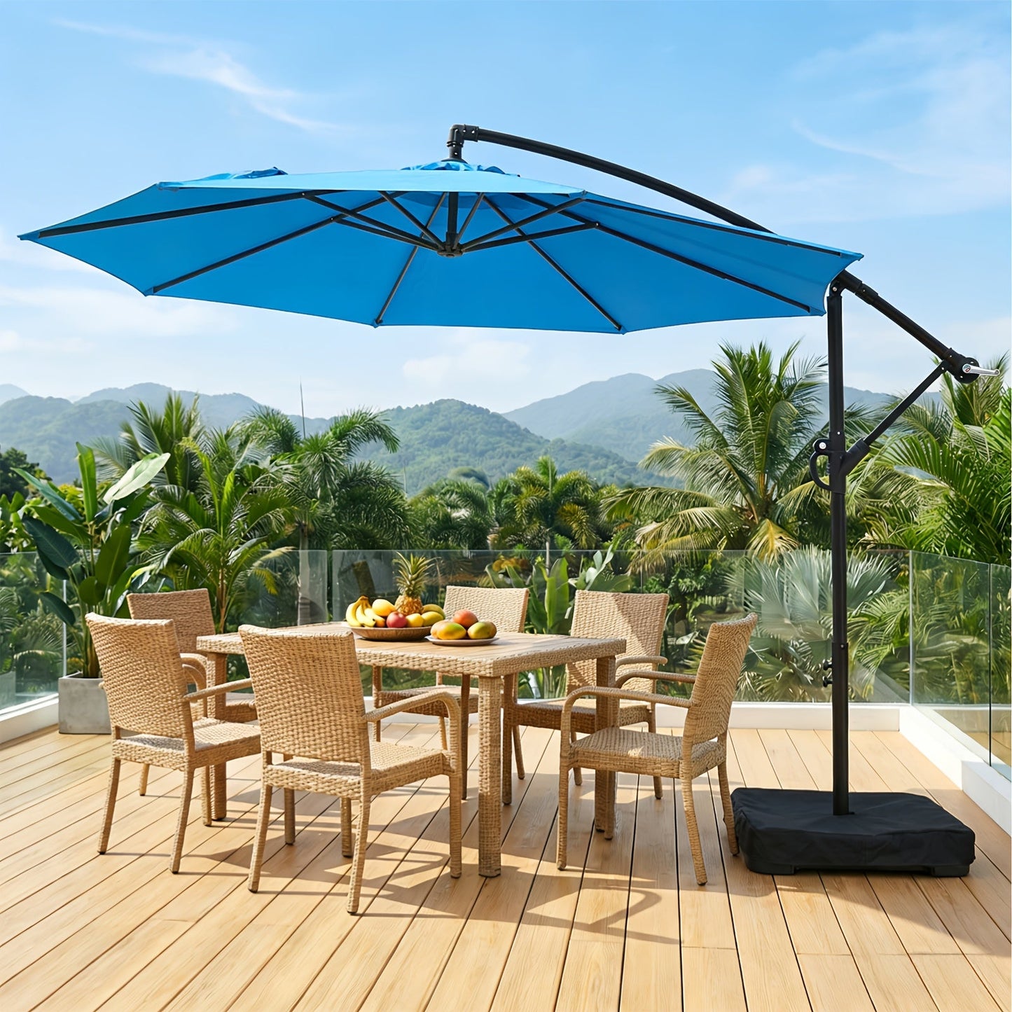 Patio Umbrella 10FT Cantilever Hanging Style with Crank, Push Tilt and Variant-Specific Cross Base