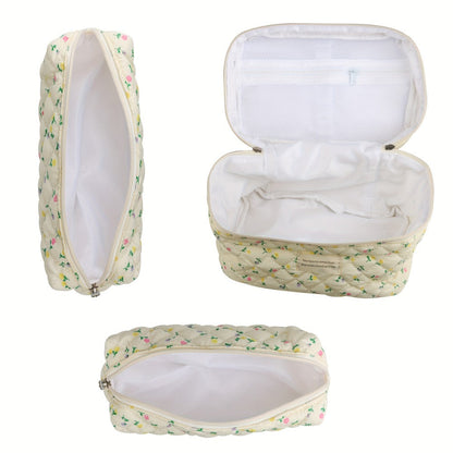 Makeup Bag – Set 3 PCS Quilted Cotton Dual Layer Large Capacity Floral Coquette Aesthetic Travel Cosmetic Bag Women Toiletry Organizer…