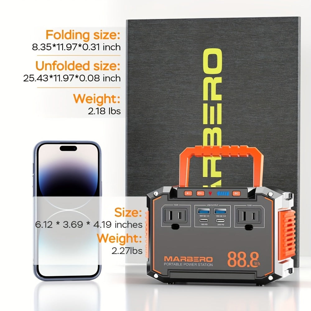 Solar Generator Portable Power Station 88.8Wh 111Wh 237Wh with Foldable Solar Panel, 100W Pure Sine Wave AC Output USB-C PD USB QC3.0 DC LED Emergency Light for Camping RV Hiking & Home Backup Power