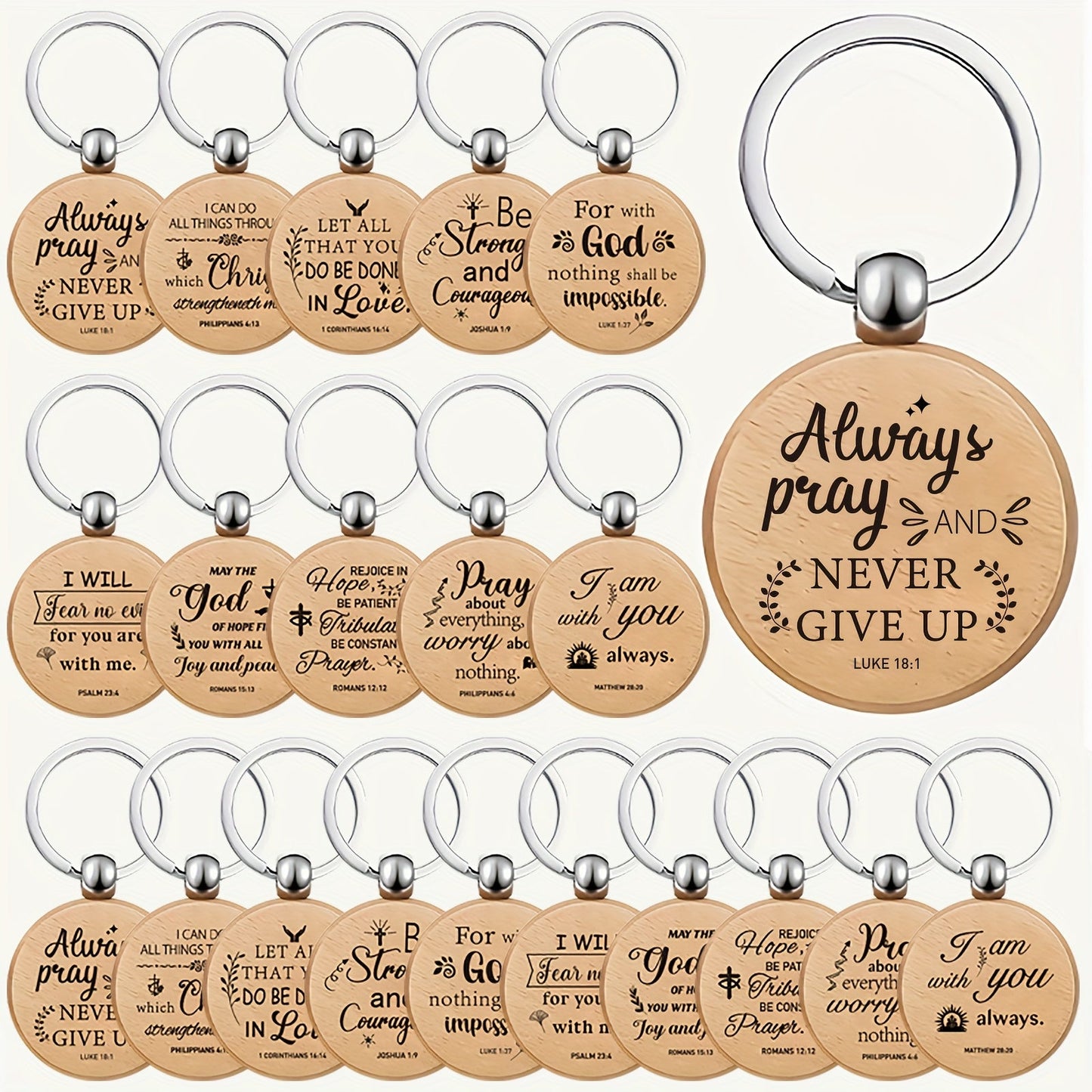 Bulk Wooden Bible Verse Keychains 100pcs Religious Christian Inspirational Keychains Rustic Engraved Thank You Gifts for Women Men Teachers Students Party Favors Christmas Back to School