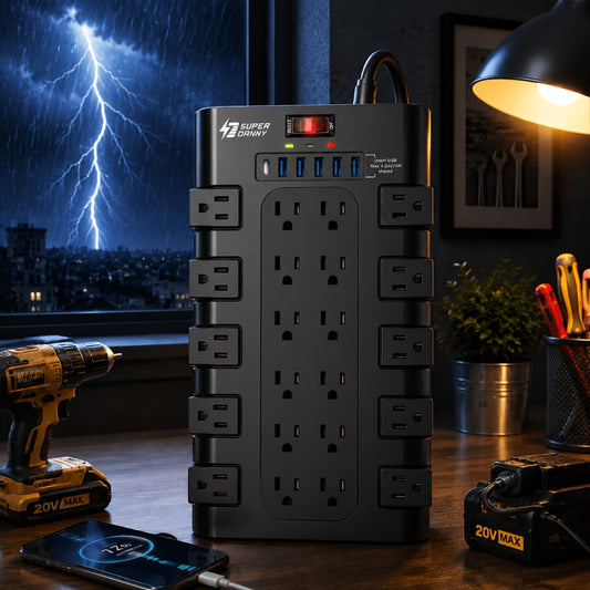Heavy Duty Surge Protector Power Strip 28-in-1 with 22 Spacious AC Outlets USB-C PD 45W 2100 Joules Flat Plug Wall Mount 5-13Ft Extension Cord Multi-Outlet Power Bar with Control Switch for Home Office – Black