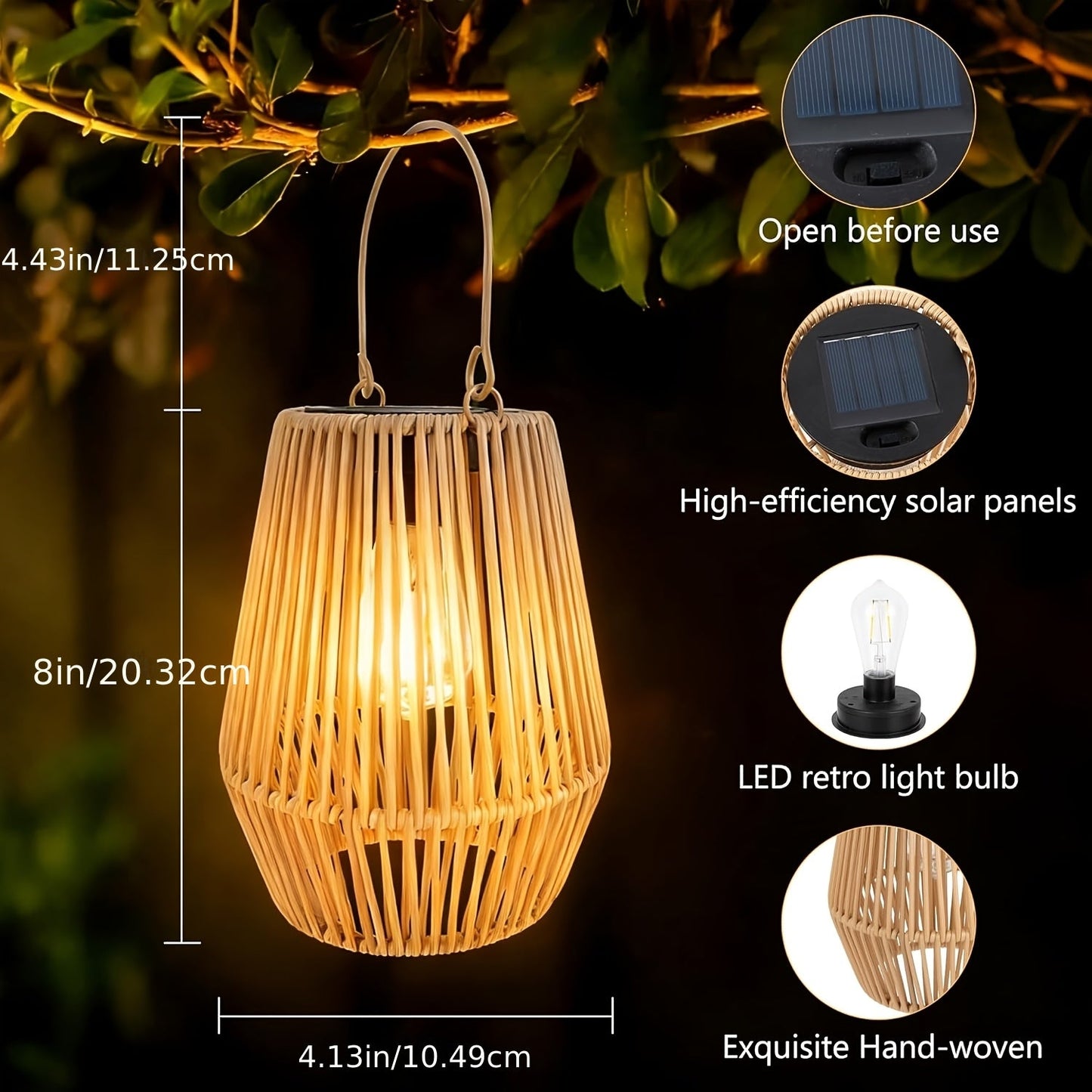Solar Outdoor Lights Bohemian Bamboo Hanging Lanterns, Warm White, 1/2/4 Piece Sets for Patio Decor
