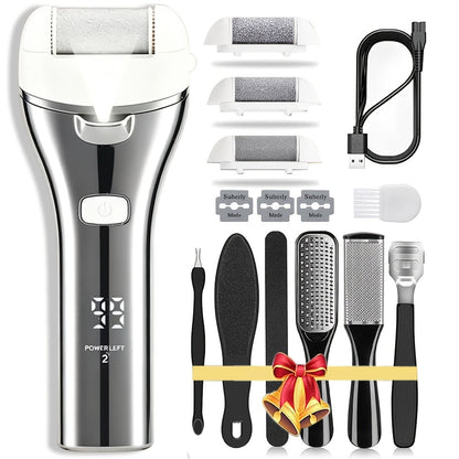 14-in-1 Rechargeable Electric Foot File Kit with Three Roller Heads and Three Color Options