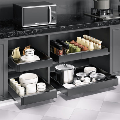 Pull Out Cabinet Organizer Expandable Slide-Out Drawer Shelf Heavy Duty Carbon Steel Silent Sliding Rust-Resistant Storage Rack for Kitchen Bathroom Pantry 12.6"-20.5" Wide
