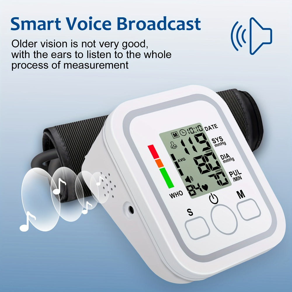 Blood Pressure Monitor by MOOD LIGHT, Upper-Arm LCD Device with Voice, Dual-User Memory and Adjustable Cuff
