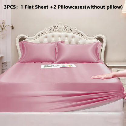Satin-Style Fitted Sheet Set with Pillowcases in Eight Colors and Twin, Full, Queen or King Sizes