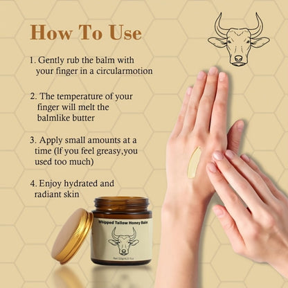 Beef Tallow Cream 4oz with Honey, Natural Fast-Absorbing for Face, Body, Hair & Dry Cracked Skin