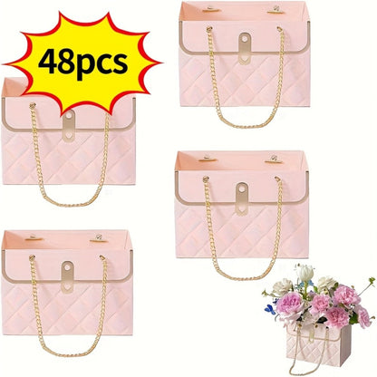 Paper Flower Bouquet Gift Bags with Metal Chain Handles in Black, Pink, White or Mixed Colors, 12–48 Pack Options