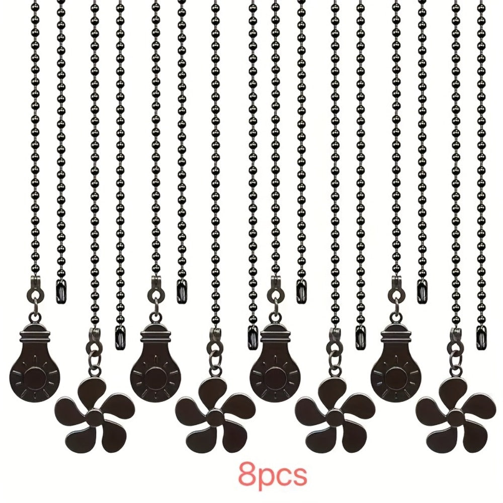 Eight-Piece Ceiling Fan Pull Chain Extension Set with Leaf and Bulb Pendants in Five Finish Options