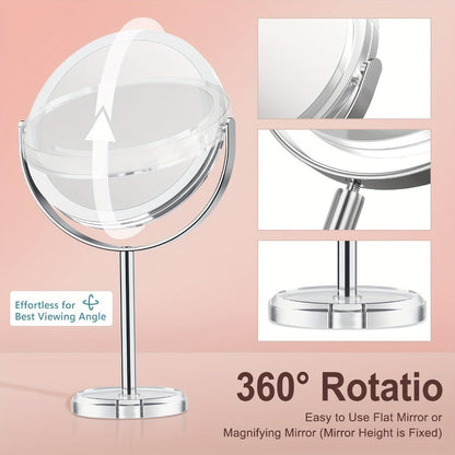 Makeup Mirror Dual-Sided 1X and 30X Round Chrome-Finish Stand with 360° Rotation and Detachable Frame