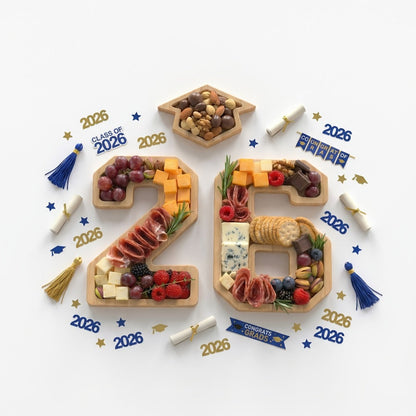 Party Decorations Class of 2026 Fillable Number 26 Serving Trays with Graduation Cap Accent