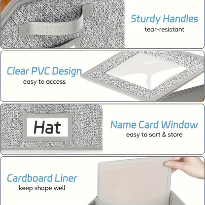 Baseball Cap Storage Box 2 Pack – Foldable Stackable Zippered Hat Organizer, Large Capacity Dustproof Closet Storage for Caps, Hats & Clothes, Durable Fabric