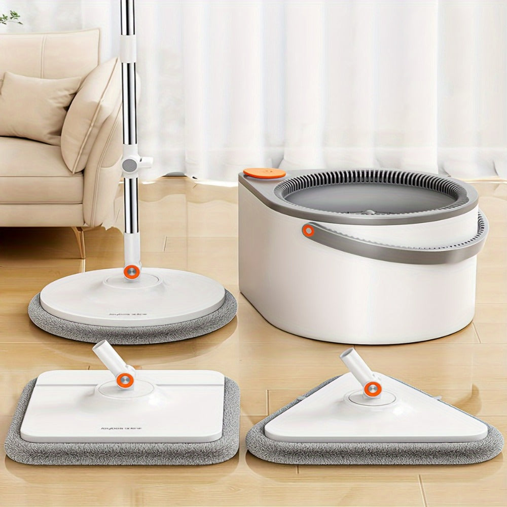 Spin Mop and Bucket Set with Separate Water Chambers, Telescoping Handle and Two Exact Mop Head Configurations