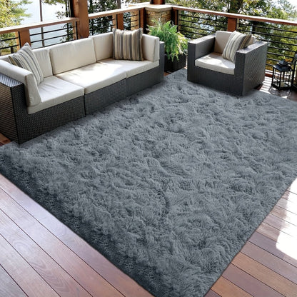 Area Rug Tie-Dye Shaggy Plush Design with Six Colors and Four Washable Sizes for Bedroom or Dorm