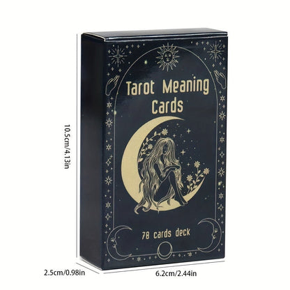 Tarot Meaning Cards Reference Deck with 78 Illustrated Cards, Printed English Text and Compact Black Box